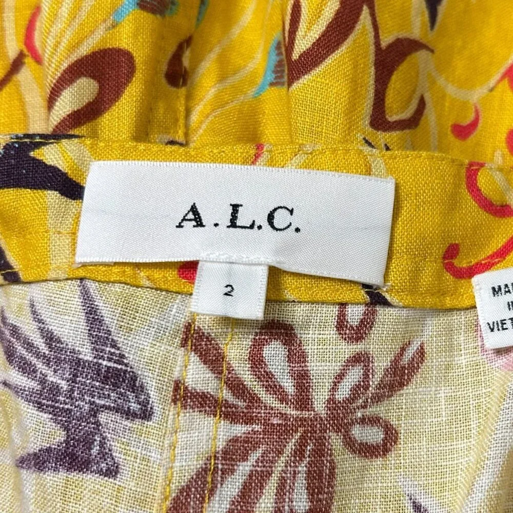 ALC Gilmour Romper Jumpsuit Women Sz 2 Yellow Printed Linen Sleeveless Playsuit